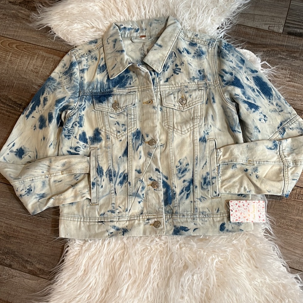 🥳HP🥳 Free People Rumors Denim Jacket Jones Tie Dye Blue - Picture 5 of 11